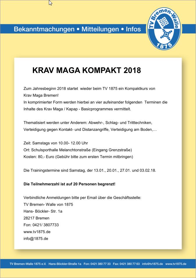 Ausschreibung Krav Maga Kompakt